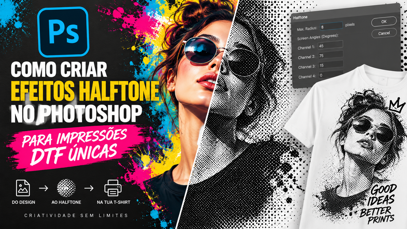 "Efecto halftone aplicado a una imagen de guacamayo en Photoshop para impresión DTF"